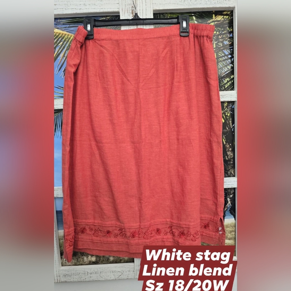 White stag womens linen blend embroidered skirt sz 18/20W